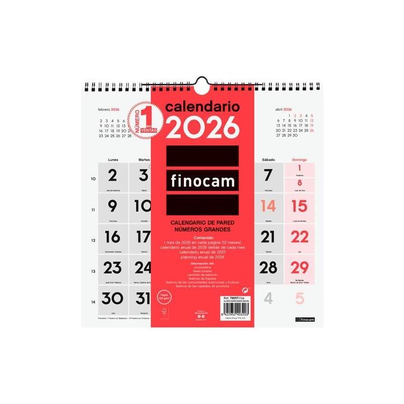 Finocam Calendario De Pared Números Grandes 30x30-300x300mm Mv Neutro 2026