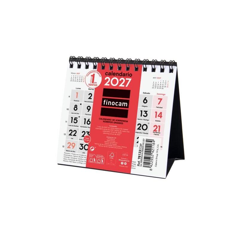 Finocam Neutro Calendario De Sobremesa - Anual 2027 - Mes Vista - Formato Xxs - 110x100mm - Espiral Doble - Papel De