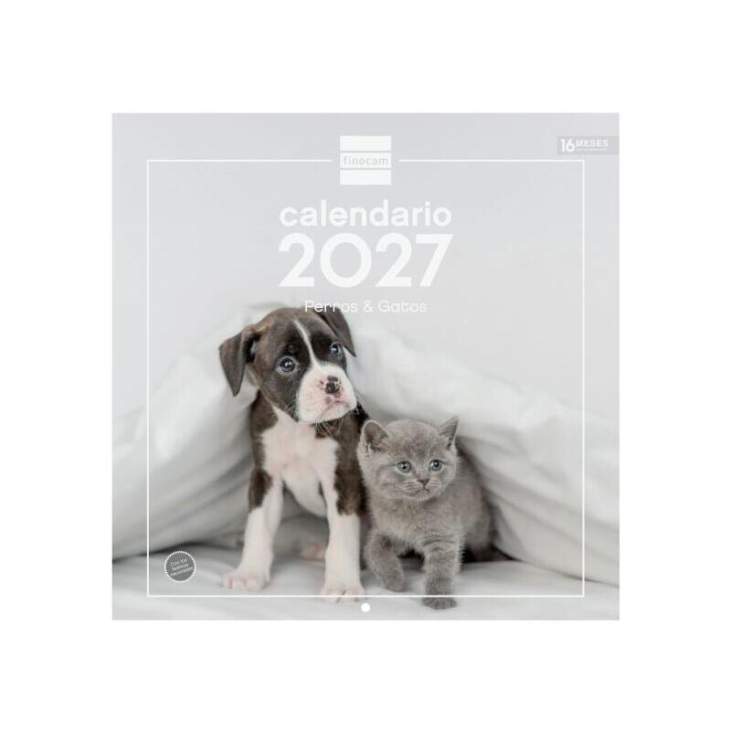 Finocam Perros Y Gatos Calendario De Pared - 16 Meses 26/27 - Mes Vista - 300x300mm - Papel De 170g/M2 - Imagenes