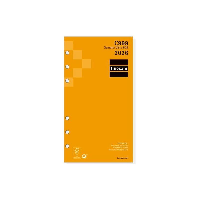 Finocam Recambio Anual Agenda De Anillas Classic C999 609-94x171mm Svh 2026