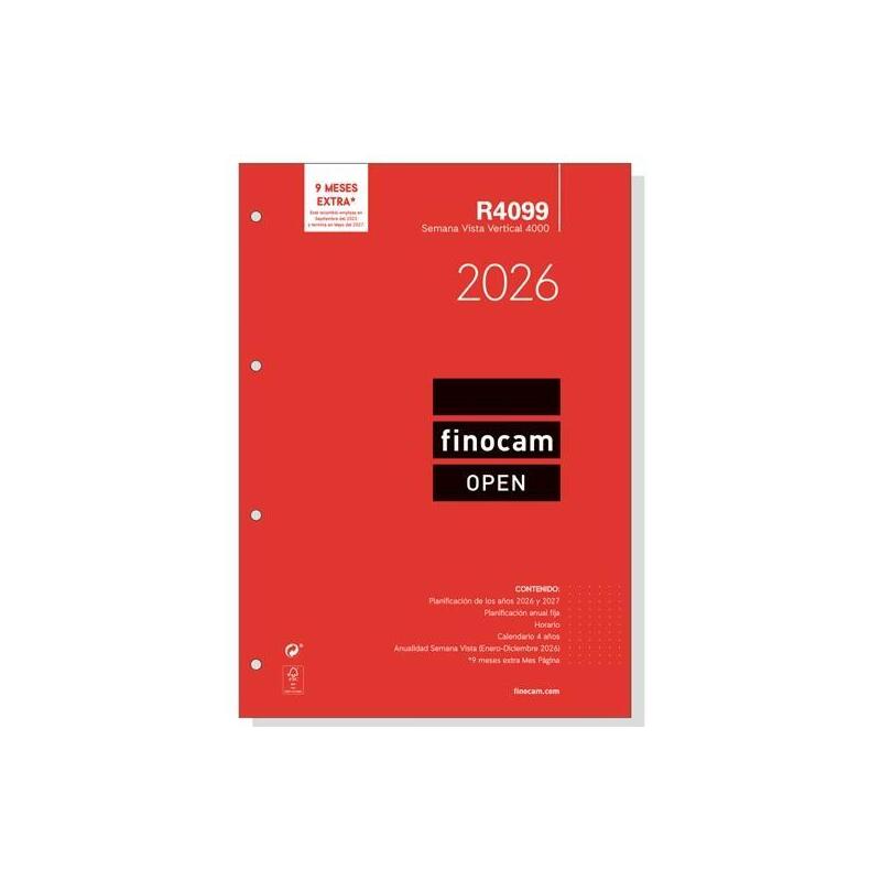 Finocam Recambio Anual Agenda De Anillas Open R4099 4000-210x297mm Svv 2026