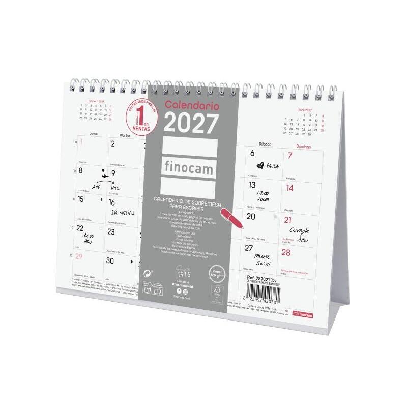 Finocam Trendy Chic Calendario De Sobremesa - Anual 2027 - Mes Vista - Formato S - 210x150mm - Espiral Doble - Papel De