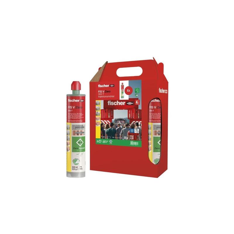 Mortero De Inyección Fischer Fis V Zero 300 T Six Pack Green, 6 Cartuchos Con 300 Ml Cada Uno 576810