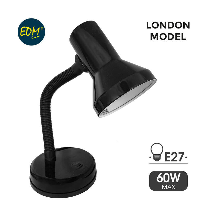 Flexo De Sobremesa Modelo London E27 60w Color Negro Edm