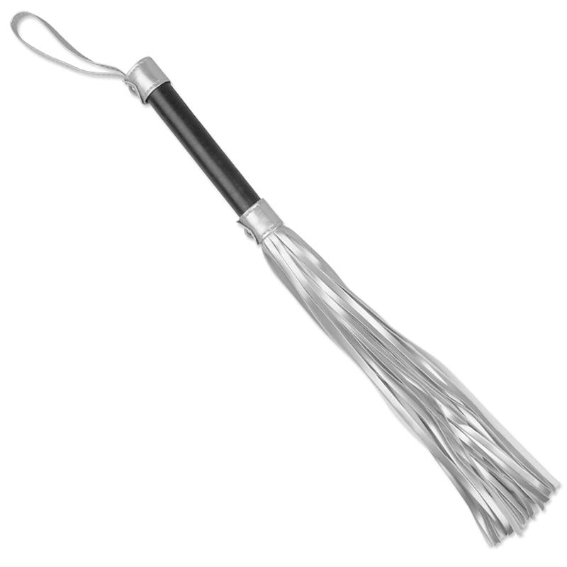 Flogger Cuero Sintético Plateado Y Negro