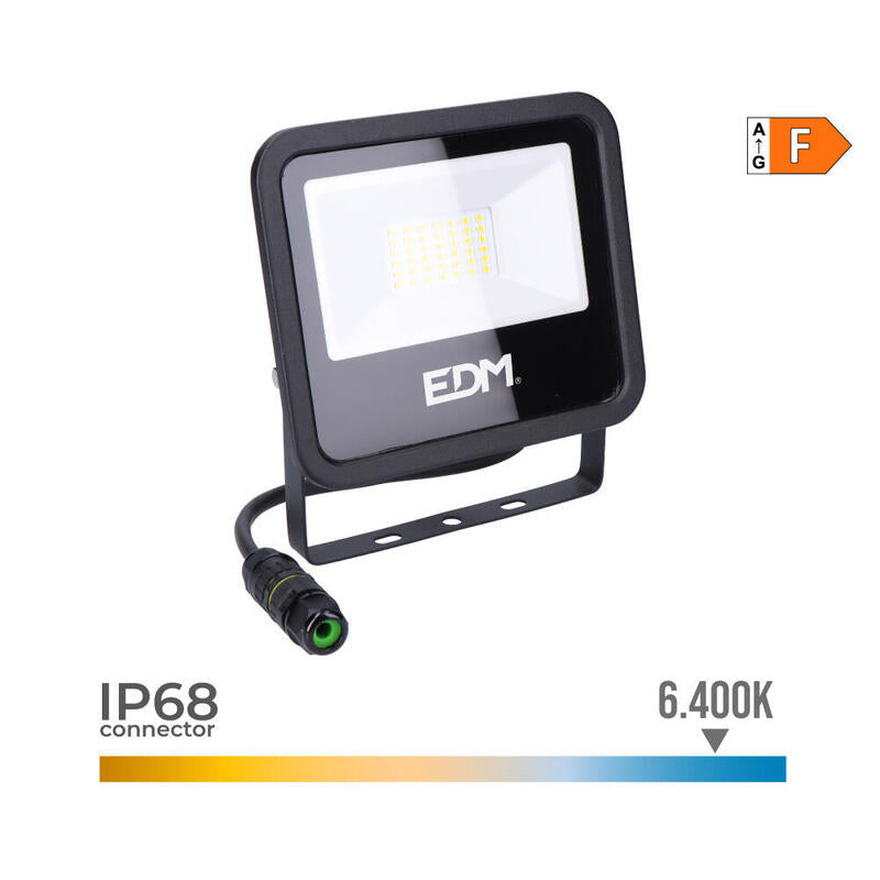 Foco Proyector Led 30w 2370lm 6400k Luz Fria Black Series 15,8x13,5x2,9cm Edm