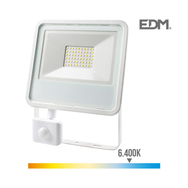 Foco Proyector Led 50w 3500lm 6400k Luz Fria Con Sensor De Presencia 23,8x4,5x19,2cm Edm