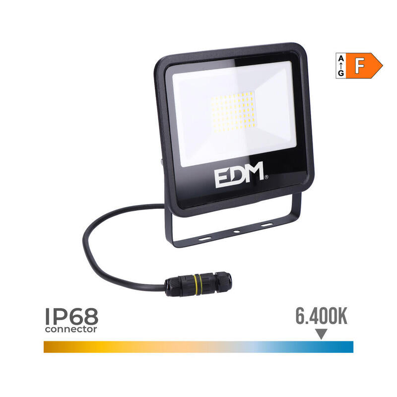 Foco Proyector Led 50w 4000lm 6400k Luz Fria Black Series 19,2x17,5x2,9cm Edm