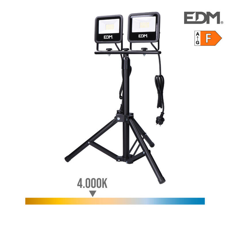 Foco Proyector Led Con Tripode 2x30w 2x2370lm 4000k Luz Dia Black Series Edm