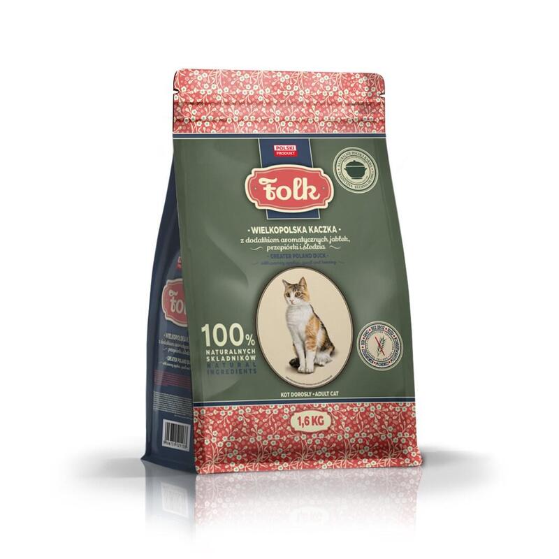 Folk Pato De La Gran Polonia Con Manzanas, Codorniz Y Arenque  Alimento Seco Para Gatos - 1,6 Kg