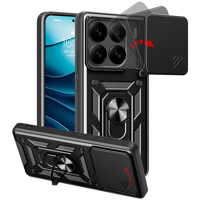 Funda Armadura Militar Para Xiaomi 15 5g Con Protección De Cámara, Soporte Metálico Y Anillo Negro