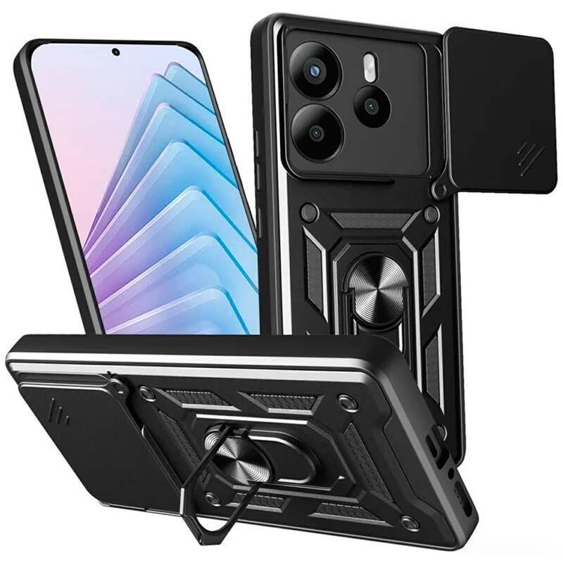 Funda Armadura Militar Para Xiaomi Redmi Note 14 5g Con Protección De Cámara, Soporte Metálico Y Anillo Negro
