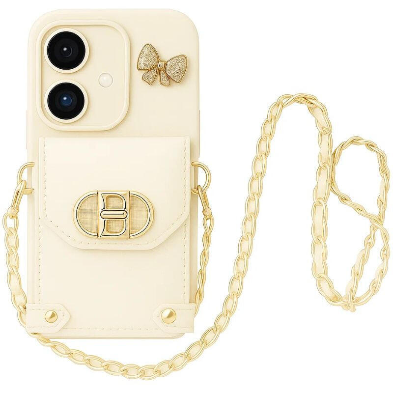 Funda Cartera Cadenas Colgantes Coquette Iphone 16 Blanco
