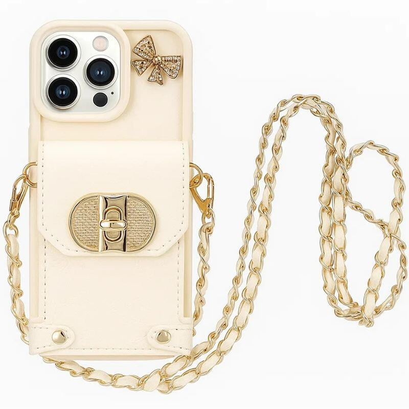 Funda Cartera Cadenas Colgantes Coquette Iphone 16 Pro Max, Blanco