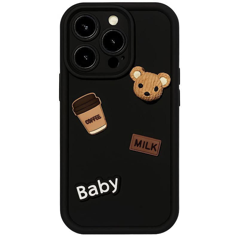Funda De Silicona Coffee Bear Iphone 16 Pro Max Negro