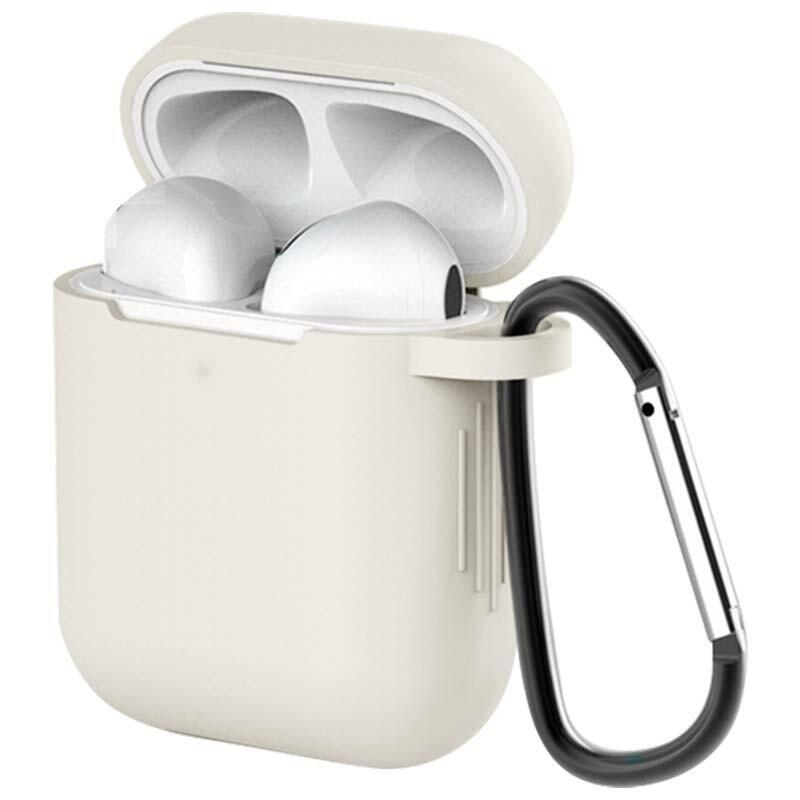 Funda De Silicona Con Mosquetón Para Apple Airpods V2 Beige