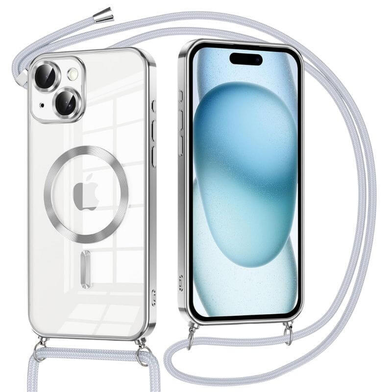Funda Magnética Con Colgante Para Iphone 15 Plata