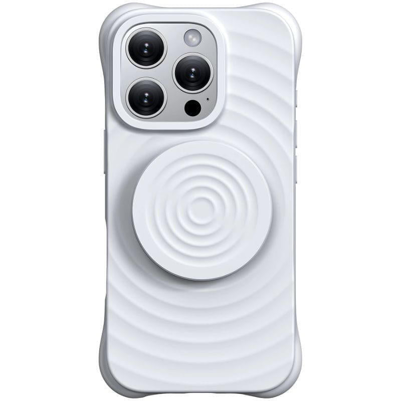 Funda Magnética De Silicona Ondulada Con Soporte Magsafe Iphone 16 Pro Max Blanco