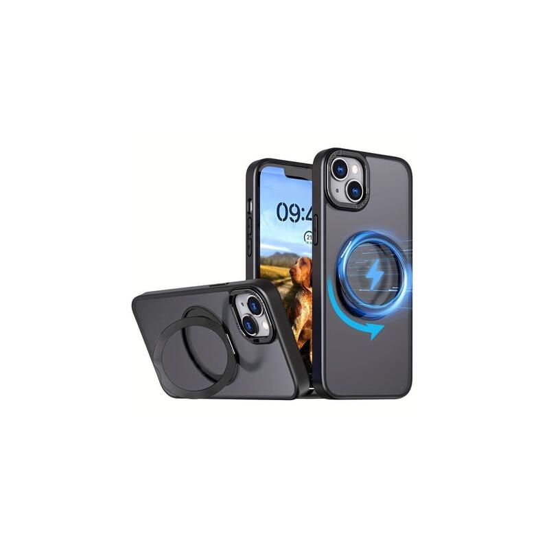 Funda Reforzada Compatible Iphone 16 Plus Con Anneau Stand Magsafe Rotatif - Negro - Jaym®