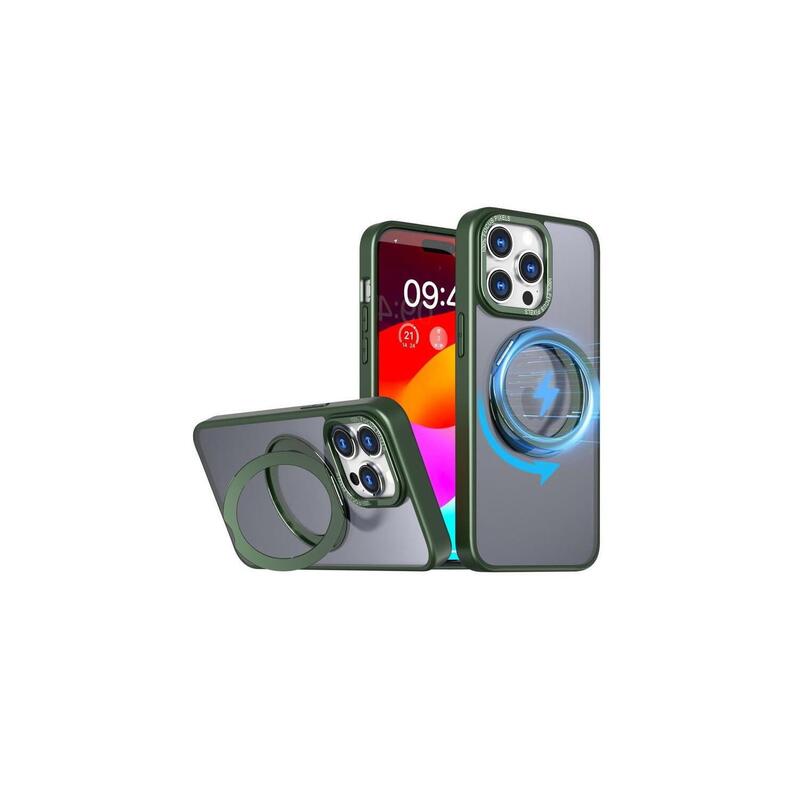 Funda Reforzada Compatible Iphone 16 Plus Con Anneau Stand Magsafe Rotatif - Verde - Jaym®
