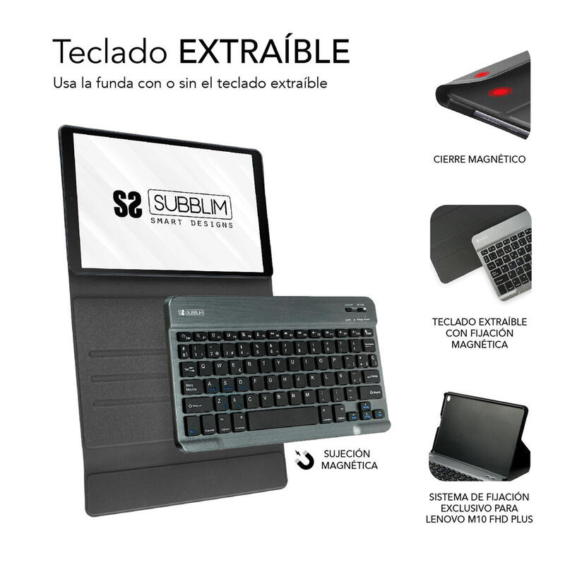 Funda + Teclado Tablet Keytab Pro Bt Lenovo M10 Fhd Tb-X606 10.3'' Black Subblim Exclusiva Lenovo Tab M10 Fhd Tb-X606/ Bluetooth