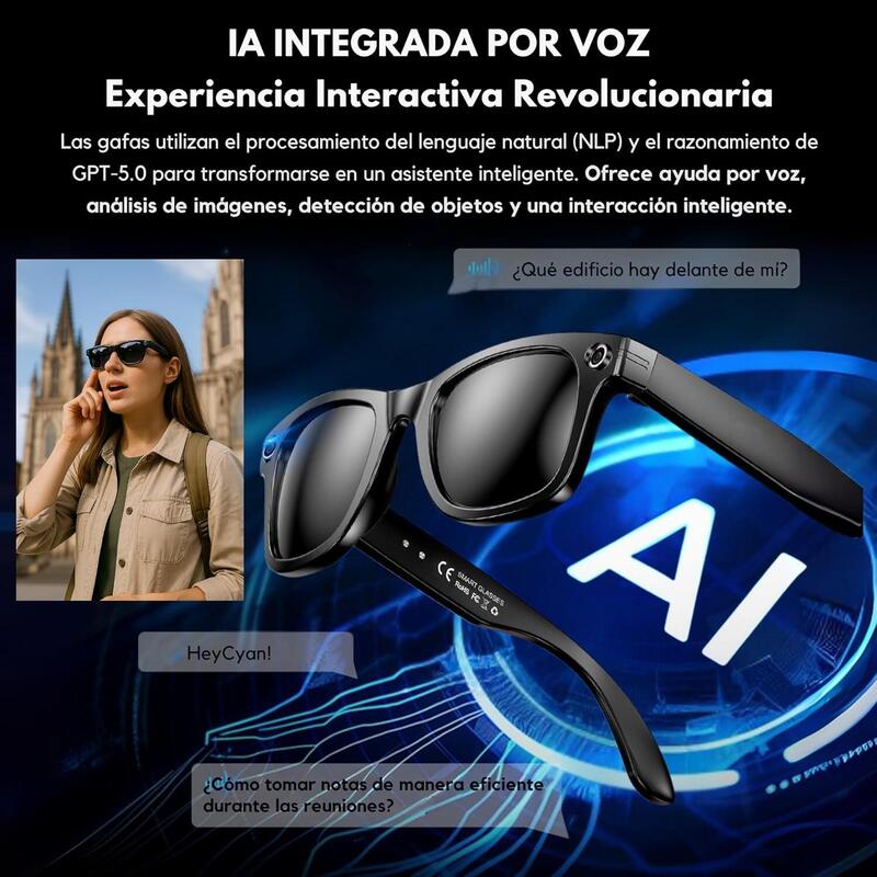 Gafas Inteligentes Smartia Vision Pro Charge - Ia · Cámara 4k · Cancelación De Ruido · Estuche Portátil Con 6 Cargas Extra