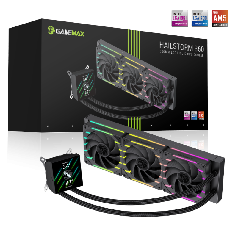 Gamemax  Cpu Liquid Cooler  Hailstorm 360 Lcd  Black