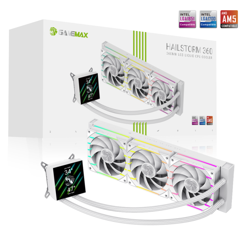Gamemax  Cpu Liquid Cooler  Hailstorm 360 Lcd  White