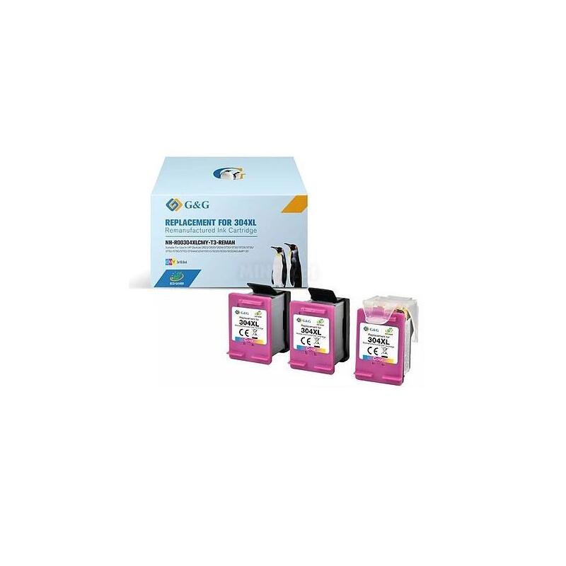 G&G Hp 304xl V3 Eco-Saver Tricolor Cartuchos De Tinta Remanufacturados N9k07ae/N9k05ae (Muestra Nivel De Tinta)