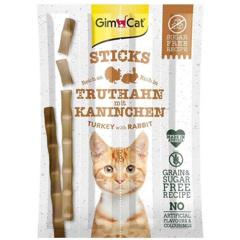 Gimcat Sticks Pavo Y Conejo - Suaves Palitos Para Masticar Con Alto Contenido De Carne Y Sin Azúcar Añadido - 1 Paquete (1 X 4 Sticks)