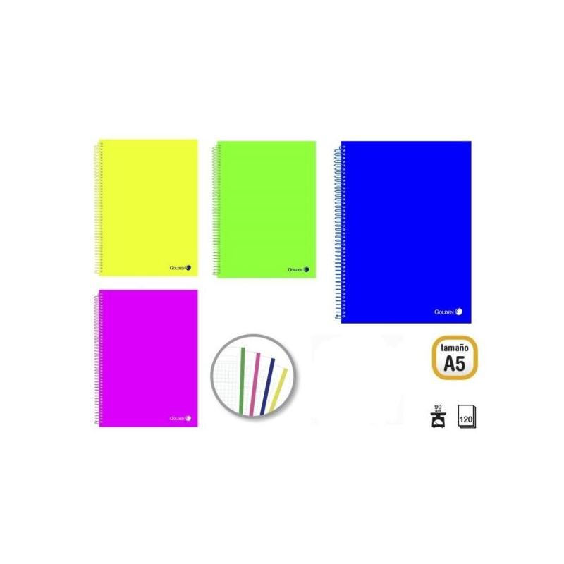 Golden Pack De 8 Cuadernos A5 120 Hojas 90gr Cuadricula 5x5 - Hojas Microperforadas Con Banda De Color Y 2 Taladros -