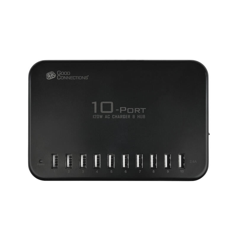 Good Connections Estación De Carga Rápida Usb 120 Vatios, 10 Puertos Negro,