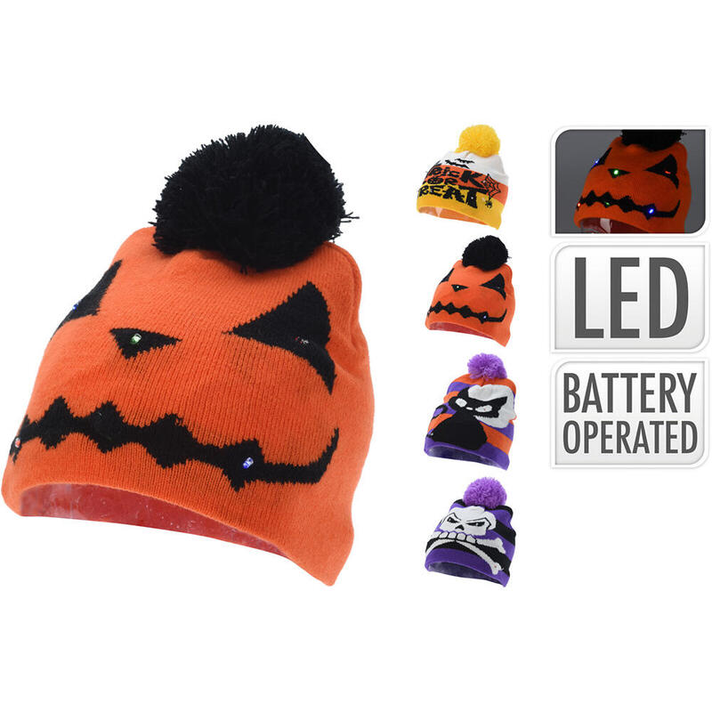 Gorro Halloween Con Luz Led, Multicolor, 6 Led, A Pilas, 4 Modelos. Basics