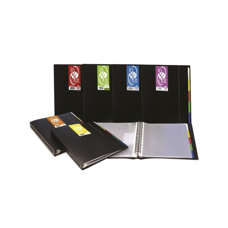 Grafoplás Carpeta 50 Fundas Espiral A4 Extraíbles Calidad Extra 5 Separadores Pp Rígido Opaco In & Out Negro