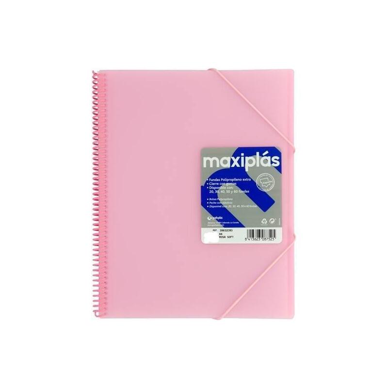 Grafoplás Carpeta Con Fundas Maxiplás Espiral A4 30 Fundas C/Sobre Pp Rígido Translúcido Rosa Soft