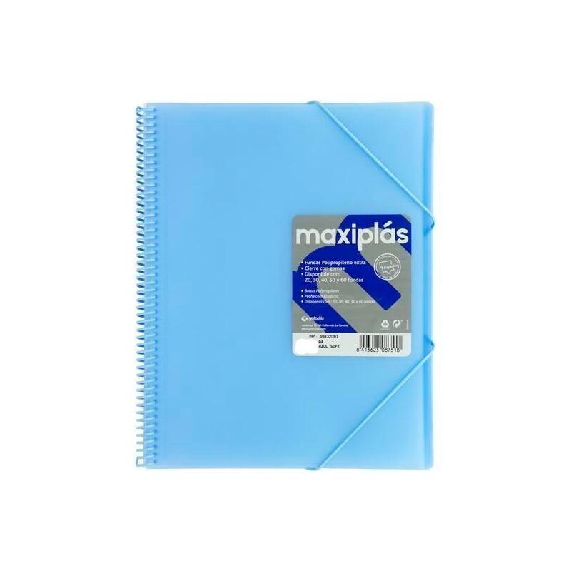 Grafoplás Carpeta Con Fundas Maxiplás Espiral A4 40 Fundas C/Sobre Pp Rígido Translúcido Azul Soft
