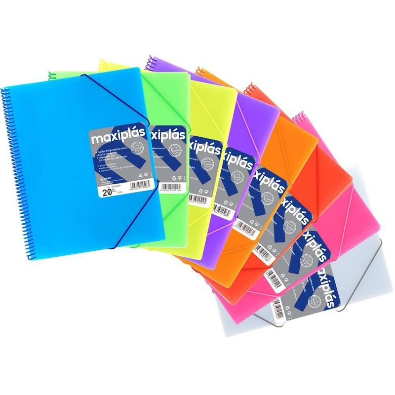 Grafoplás Carpeta Maxiplás En Espiral Con Gomas Con Sobre Contiene 40 Fundas Taladradas A4 Amarillo