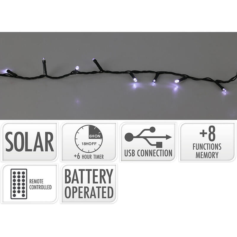 Guirnalda Led, 240 Leds, 13 Funciones Parpadeante Blanco Frio, Solar.