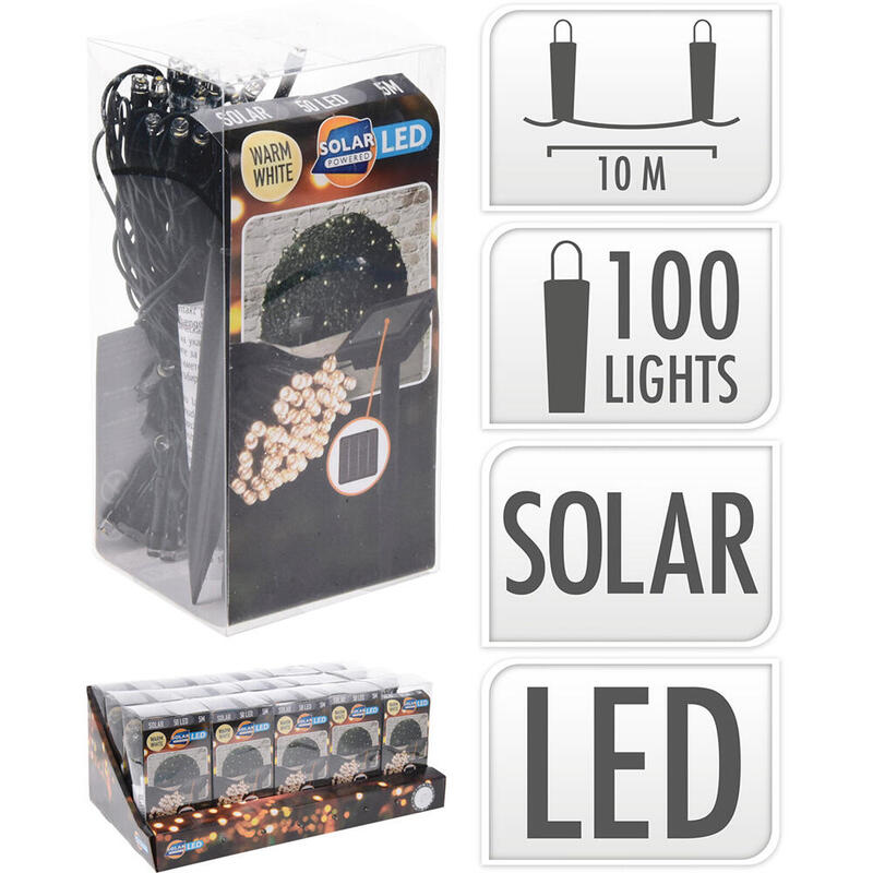 Guirnalda Led, Blanco Calido, Ip44, 50 Leds, Solar, 5m. Basics