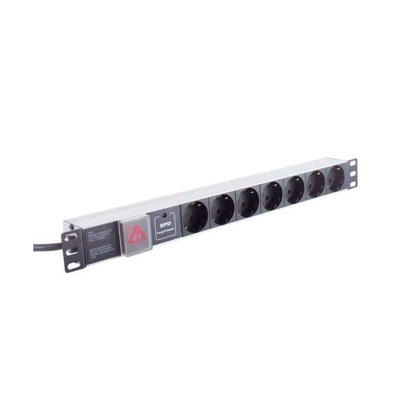 Helos Regleta De Enchufes De 19" Profesional, 7 Vías, Negro, 2,0m, Con Interruptor