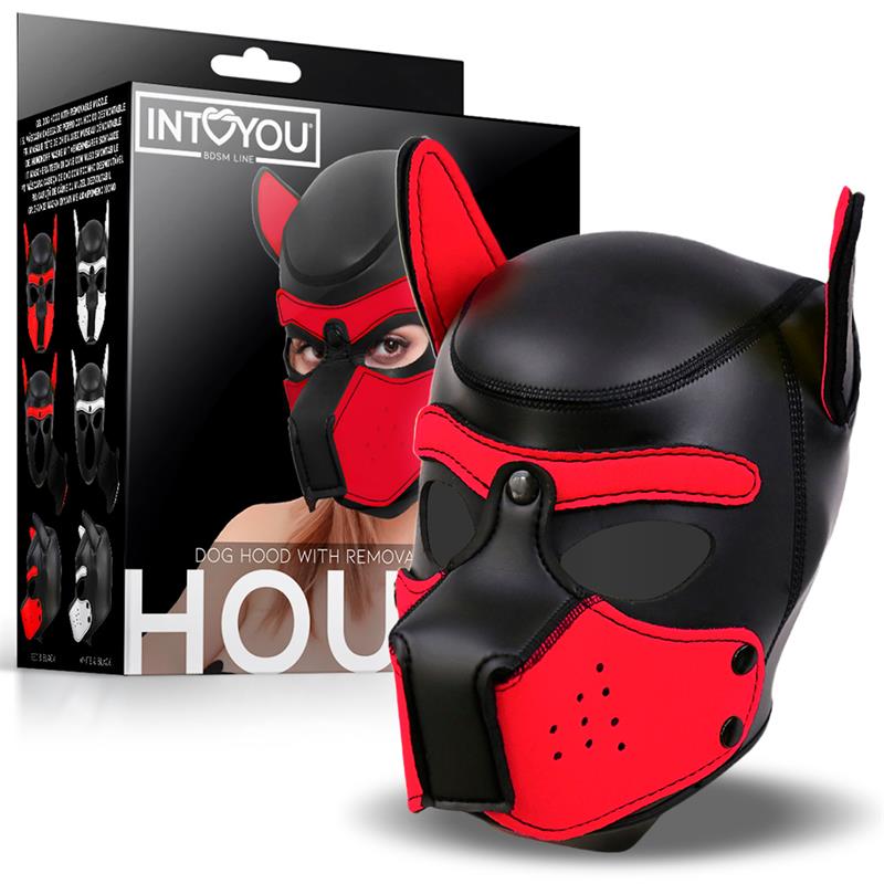 Máscara De Perro Hound   Neopreno Hocico Extraíble Negro/Rojo Talla Única