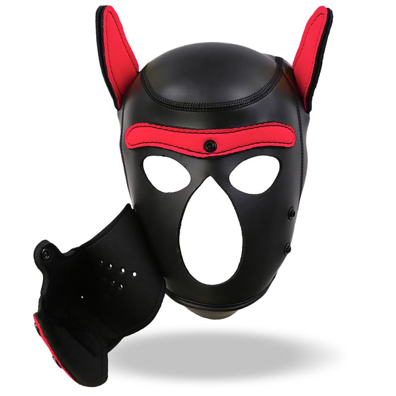 Máscara De Perro Hound   Neopreno Hocico Extraíble Negro/Rojo Talla Única