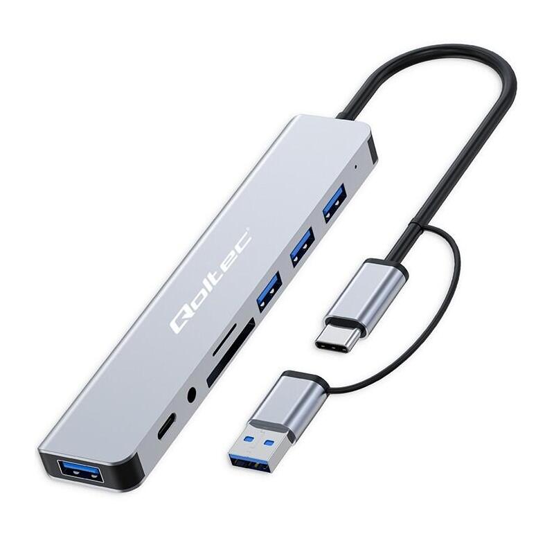 Hub Adapter 8w1 Usb-C/Usb Usb-C 4xusb Sd/Tf Card Jack 3.5mm Trrs