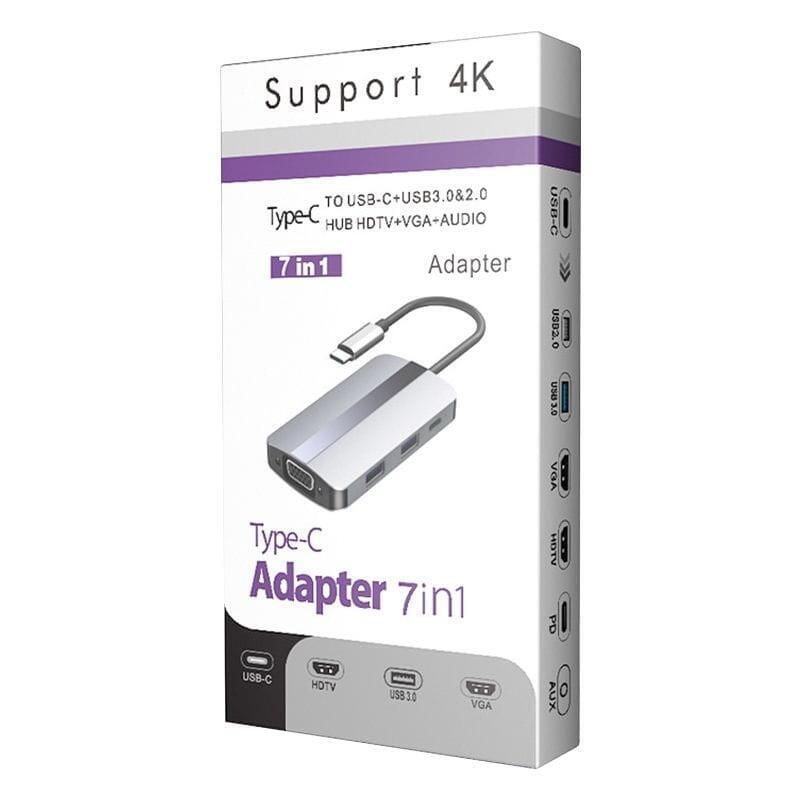 Hub Usb Byl-2106 7 En 1 Usb-C/Usb 3.0+2.0+Usb Tipo C+Vga+Hdmi Plata