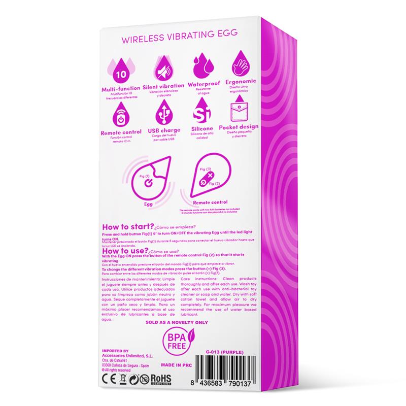 Huevo Vibrador Control Remoto Usb Silicona Purpura