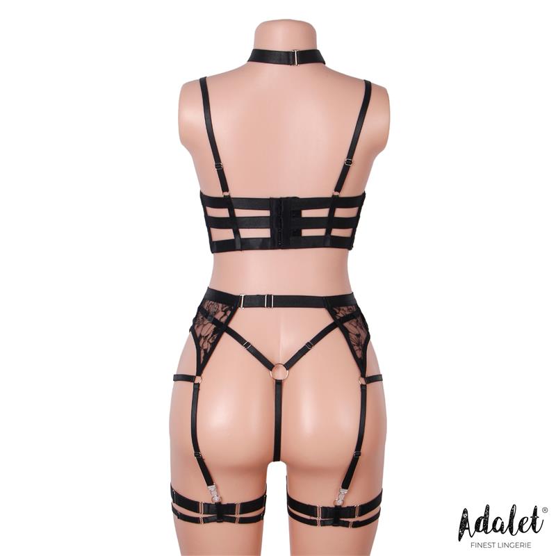 Hyacinth Set Sujetador, Tanga Y Liguero Negro Talla (Interno):S/M