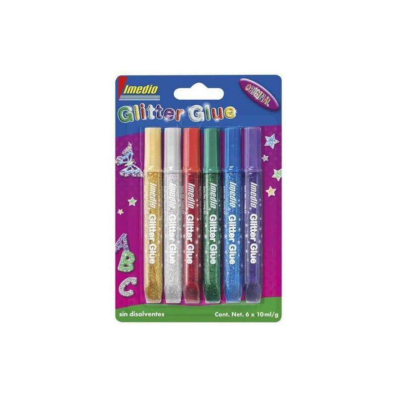 Imedio Glitter Glue "Original" Pack De 6 Tubos De Pegamento Con Brillantina 10ml - Para Distintos Materiales - Tubo