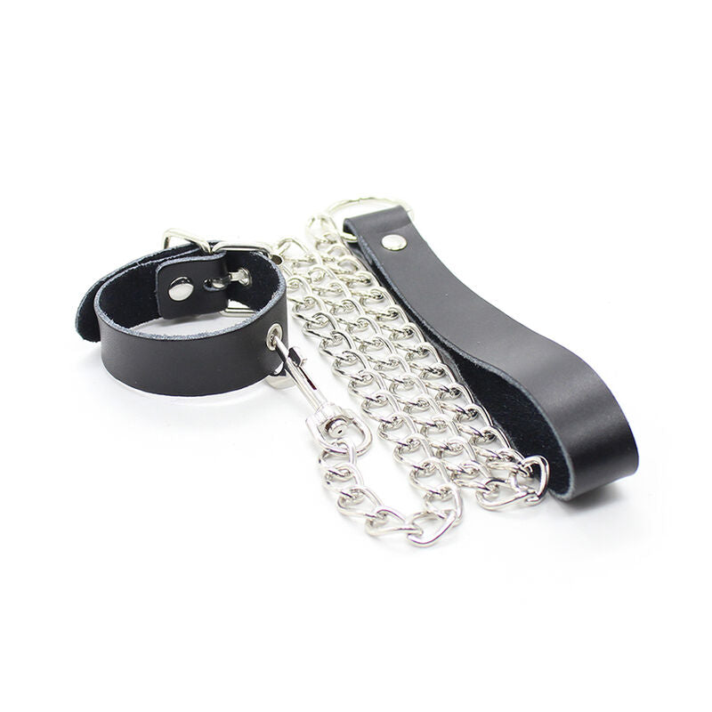 Ohmama Fetish - Collar Para Pene Y Correa Piel Con Cadena Metalica