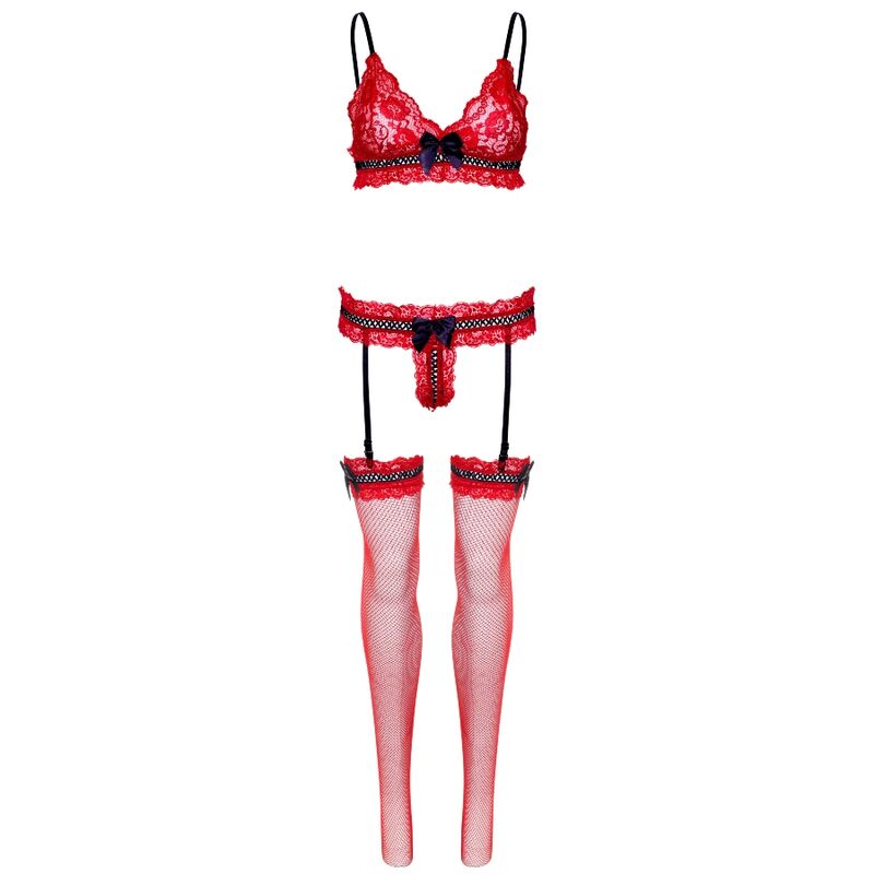 Leg Avenue - Set Tres Piezas De Encajes Talla Unica - Rojo
