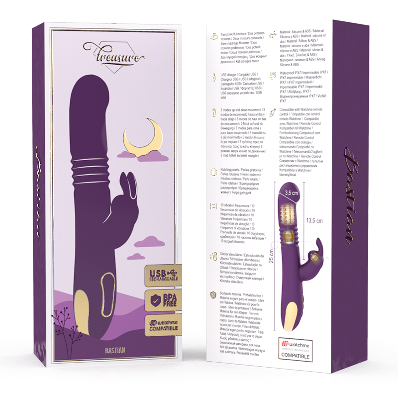 Treasure - Bastian Rabbit Up & Down, Rotator & Vibrator Compatible Con Watchme Wireless Technology
